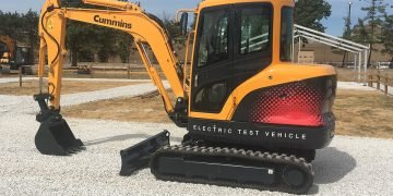 Hyundai CE and Cummins spouse on electrical mini excavator