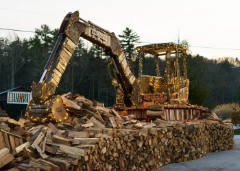 Lifestyles-Measurement Replicas of Excavator, Skid Steer Made Out of Firewood
