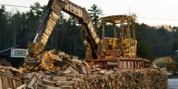 Lifestyles-Measurement Replicas of Excavator, Skid Steer Made Out of Firewood