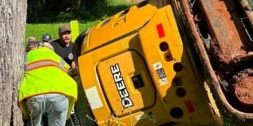 Mini-excavator roll over rescue by means of Rhea County first responders leads to scientific airlift