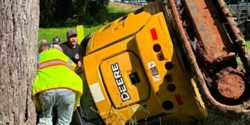 Mini-excavator roll over rescue by means of Rhea County first responders leads to clinical airlift